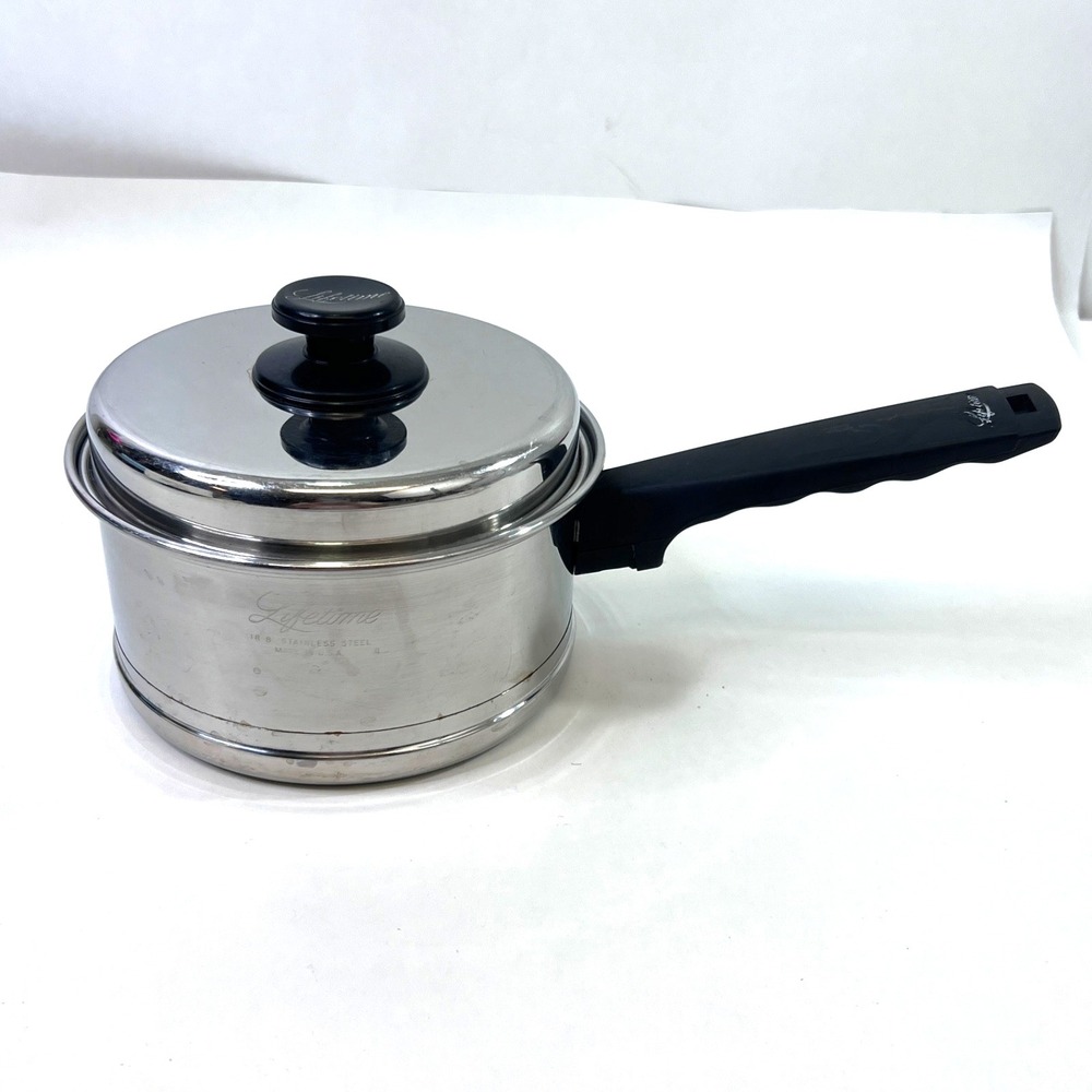 Vintage Lifetime 2 Qt Saucepan with Lid Stainless Steel 18-8 USA Heavy Pan